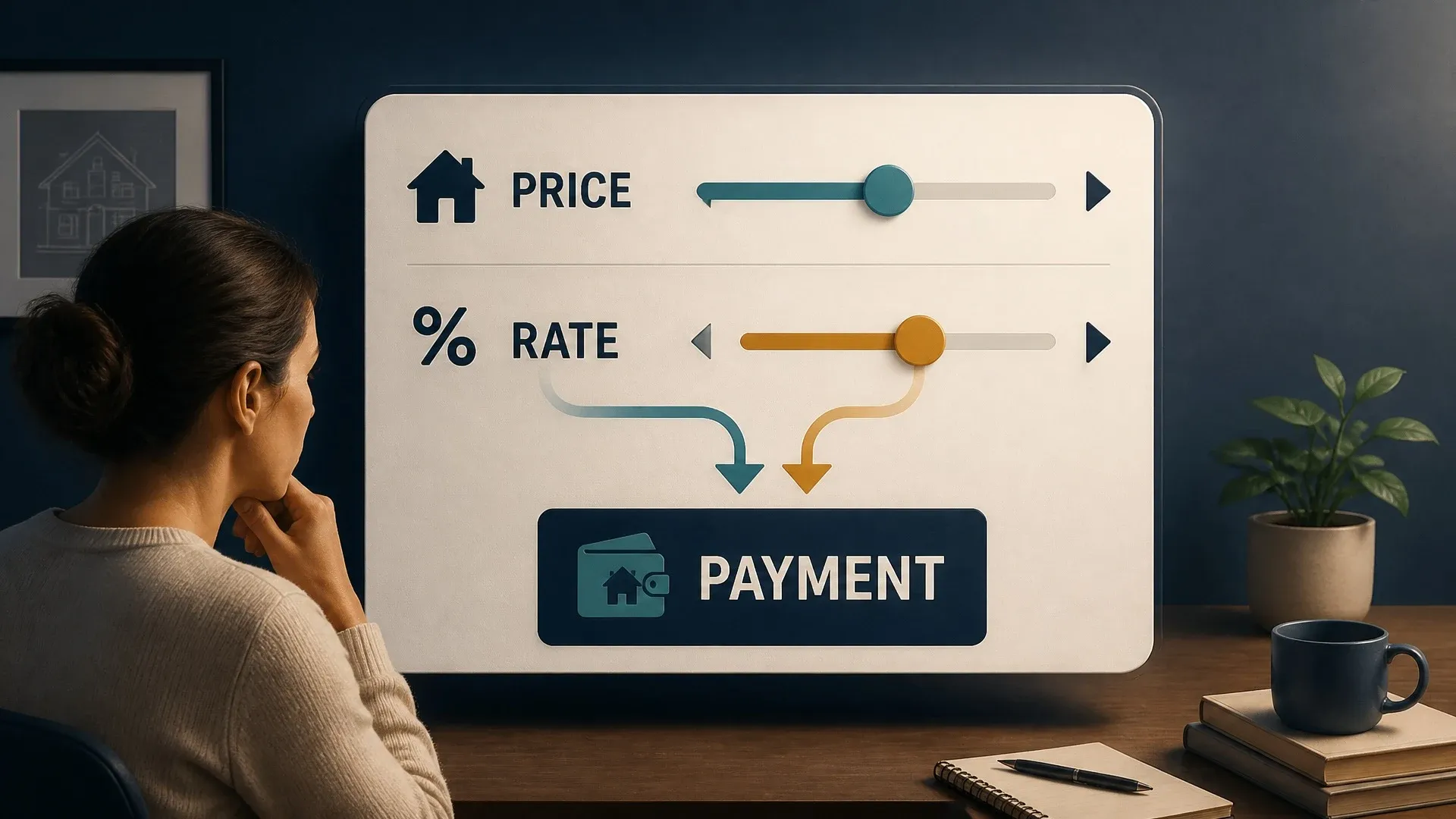 A buyer adjusts separate home-price and mortgage-rate controls that combine into one monthly payment.