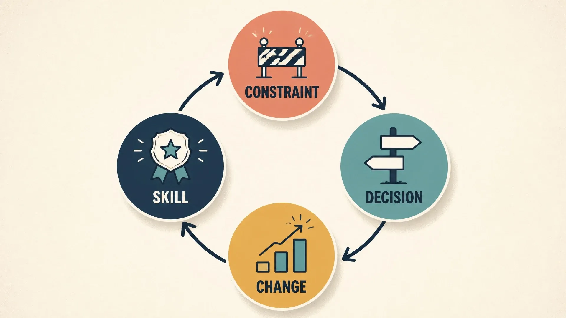 A four-part loop connects the constraint, personal decision, observable change, and transferable skill.