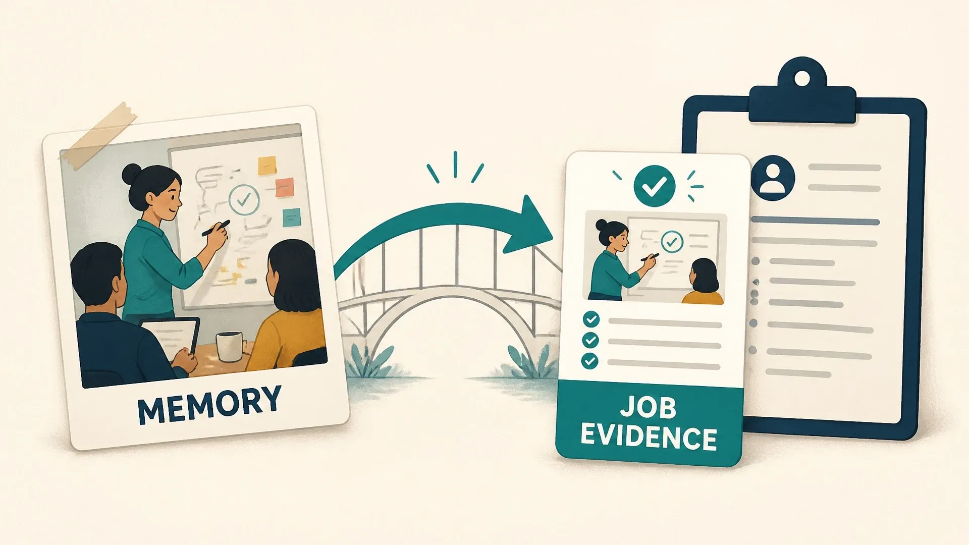 A work memory is converted into specific job evidence on an interview preparation sheet.
