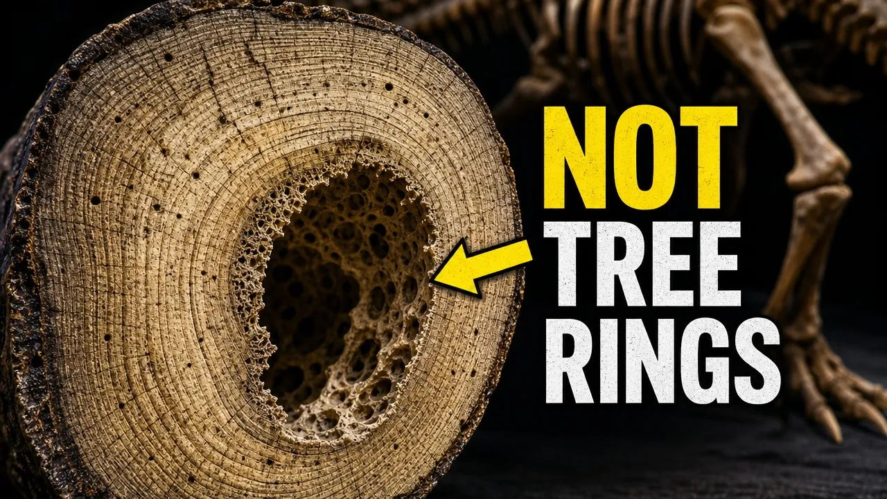 A fossil bone cross-section with growth bands and a hollow center beside the words Not Tree Rings.